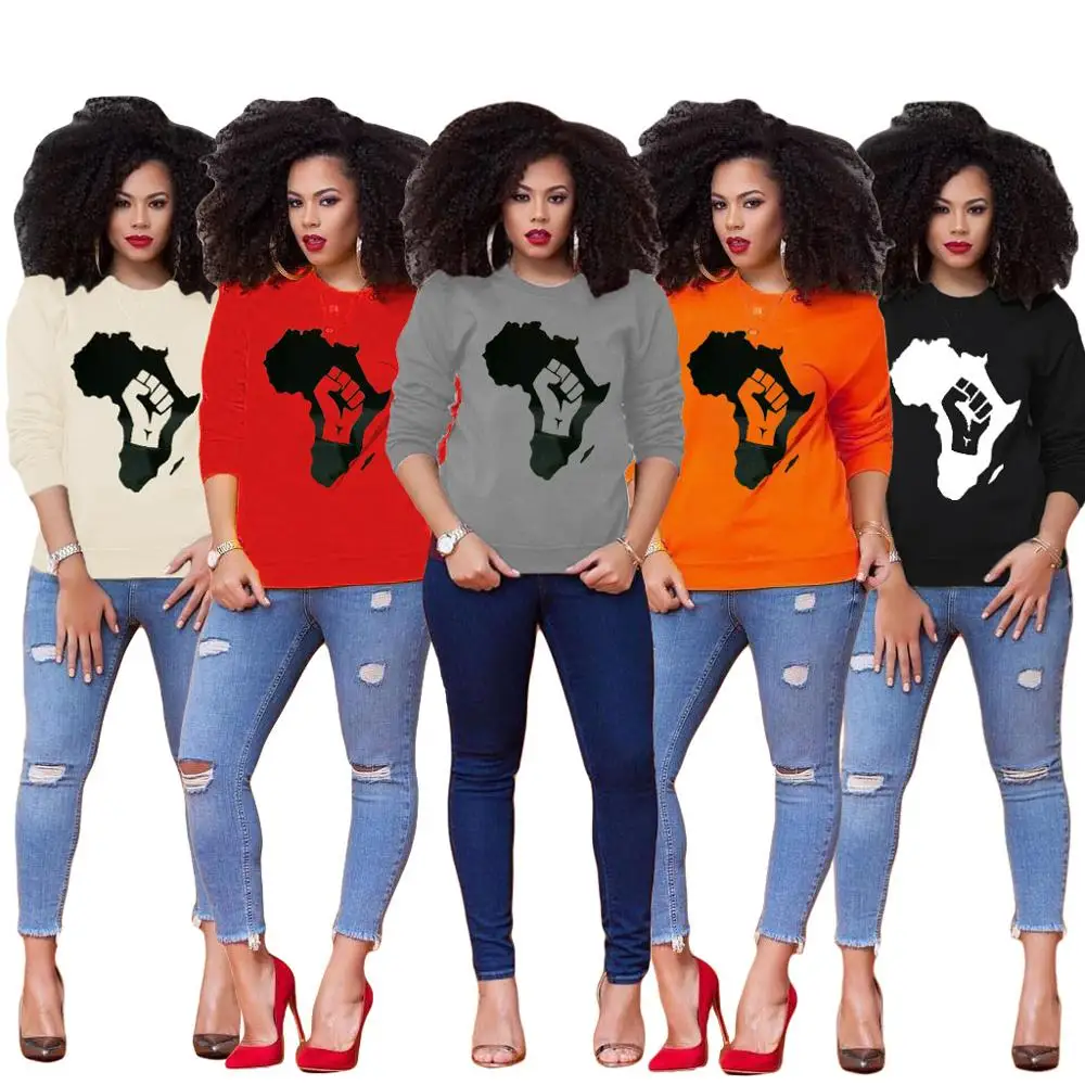 

Low Price Wholesale Autumn Women Pullovers Casual Africa Pattern Long-Sleeved Sweatshirt Tops Streetwear Sudaderas